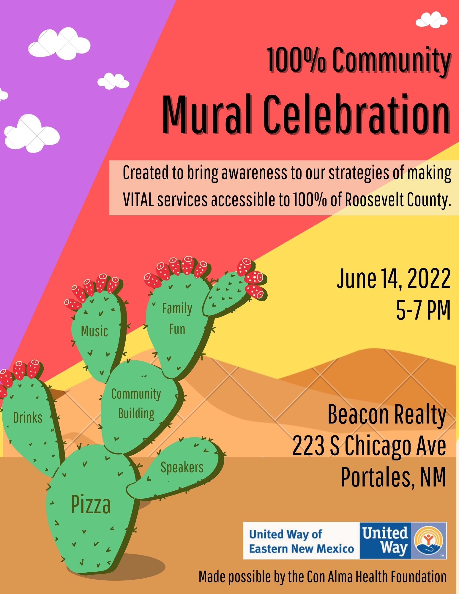 invitation to mural celebration Jun 14 from 5-7p at 223 Chicago Street-Portales