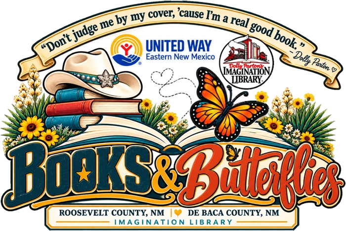 Books & Butterflies with the United Way of Eastern New Mexico and Dolly Parton’s Imagination Library logos